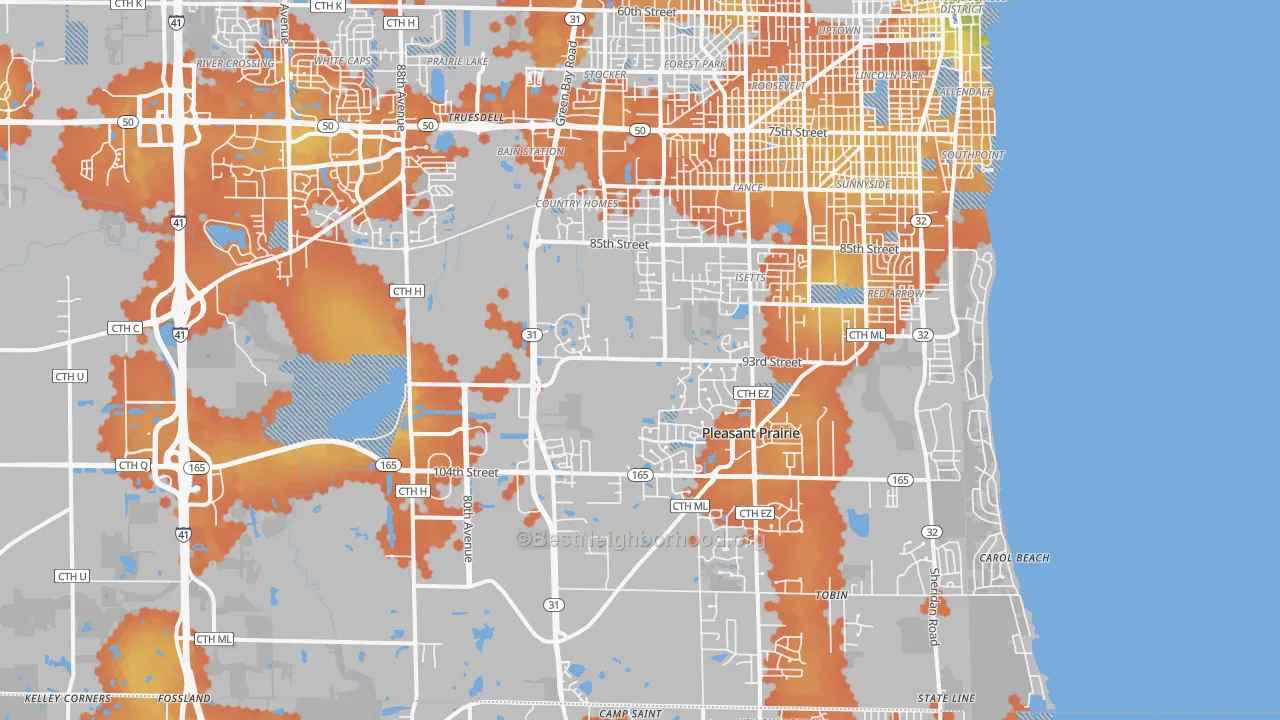 Bike Grade map of Pleasant Prairie, WI