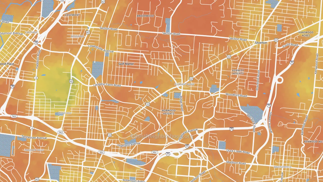 Bike Grade map of Pleasant Ridge, Cincinnati, OH