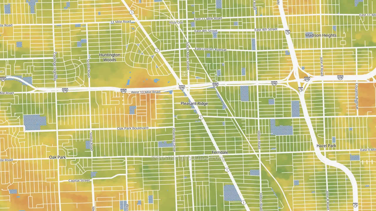 Bike Grade map of Pleasant Ridge, MI