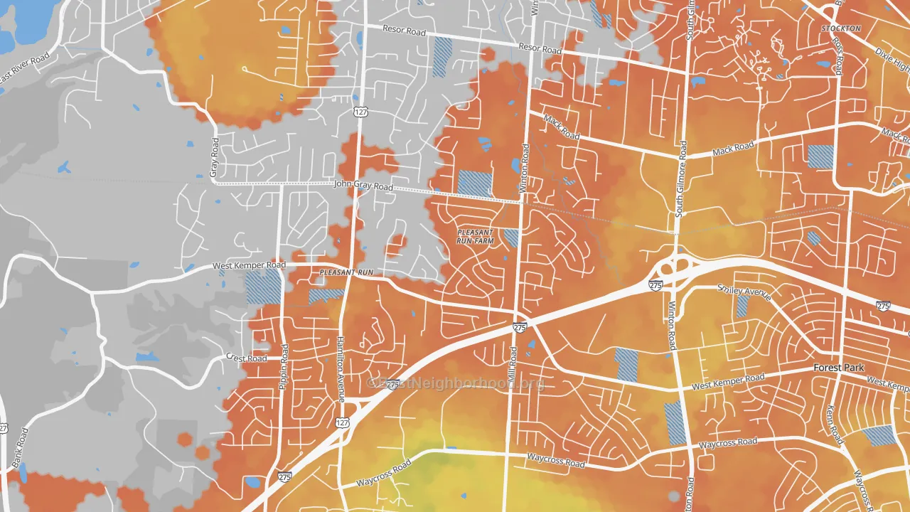 Bike Grade map of Pleasant Run Farm, Cincinnati, OH