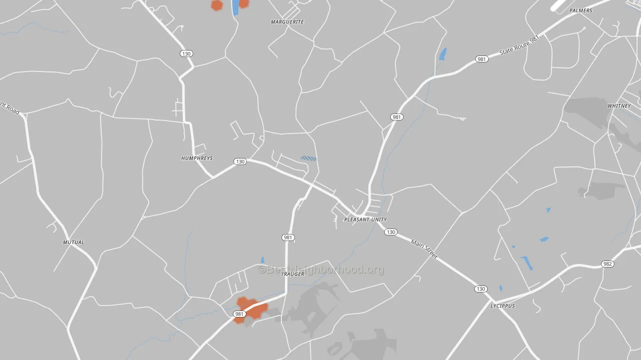 Bike Grade map of Pleasant Unity, PA