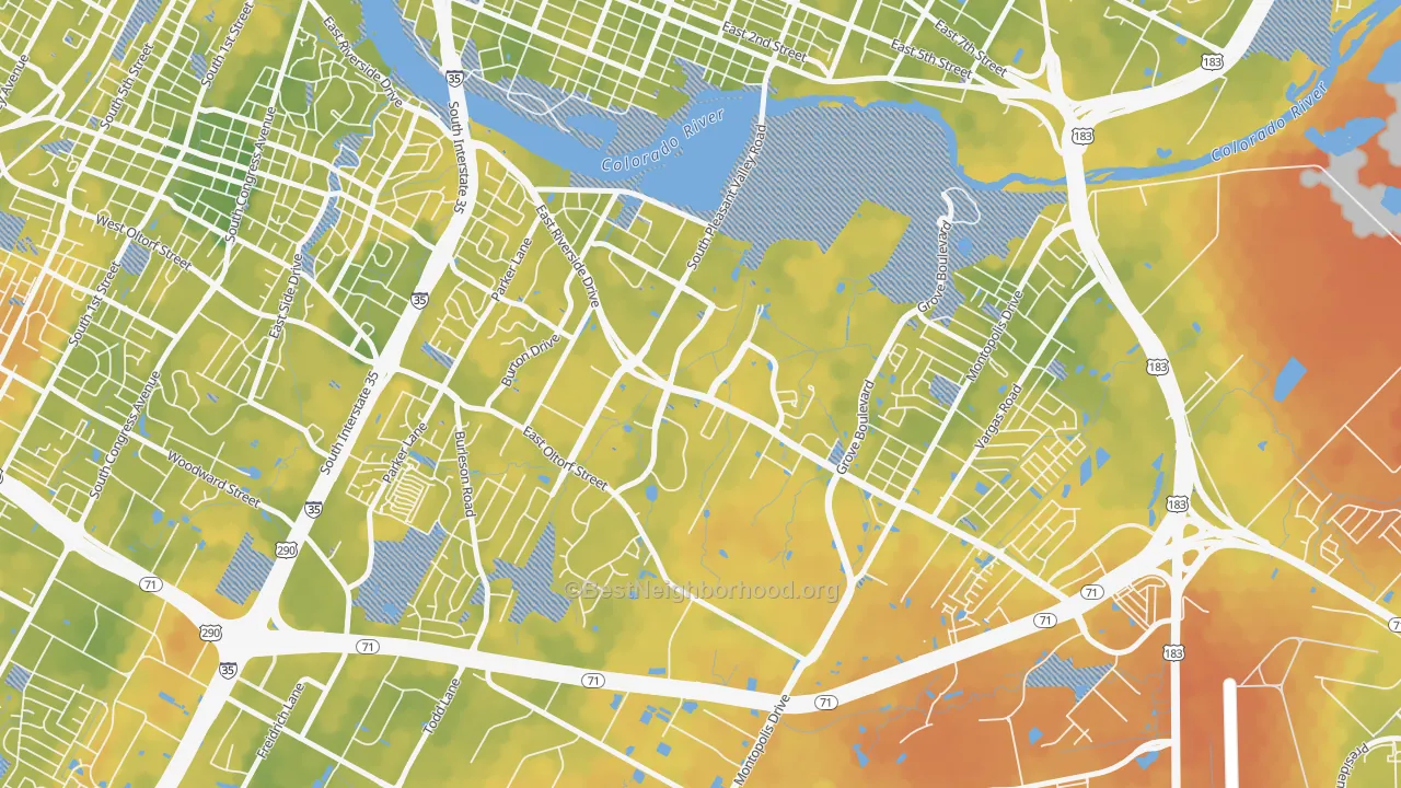 Bike Grade map of Pleasant Valley, Austin, TX