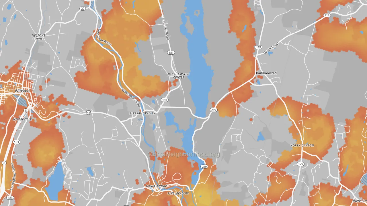 Bike Grade map of Pleasant Valley, CT