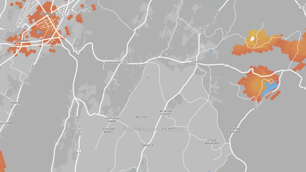 Bike Grade map of Pleasant Valley, MD