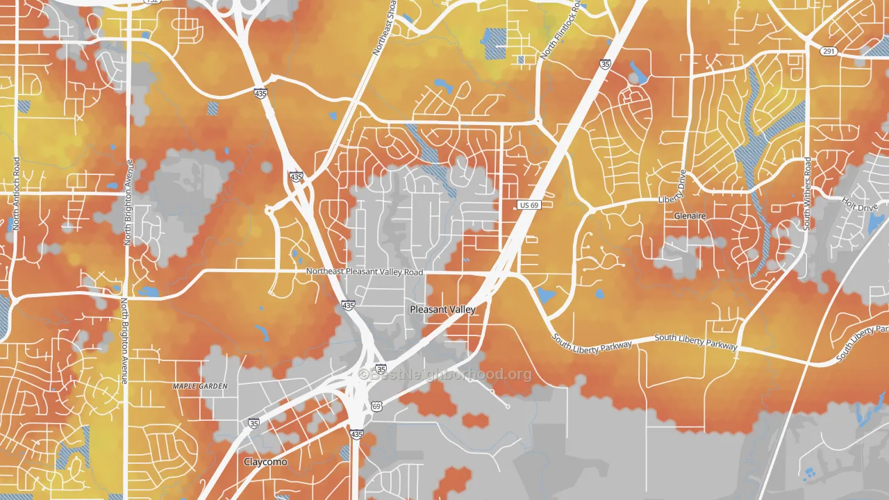 Bike Grade map of Pleasant Valley, MO