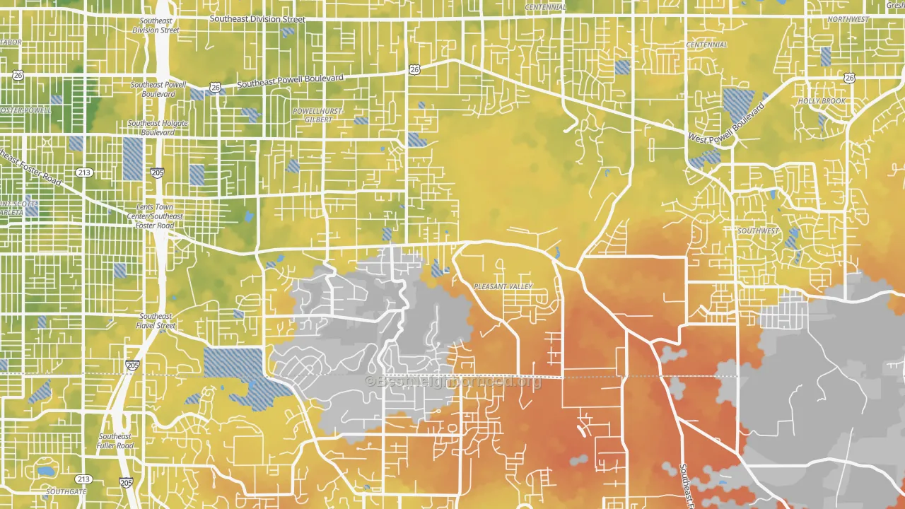 Bike Grade map of Pleasant Valley, Portland, OR