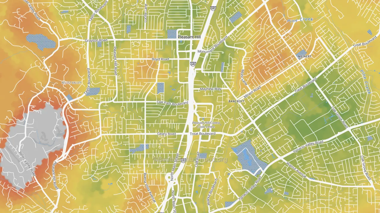 Bike Grade map of Pleasant Valley, Walnut Creek, CA