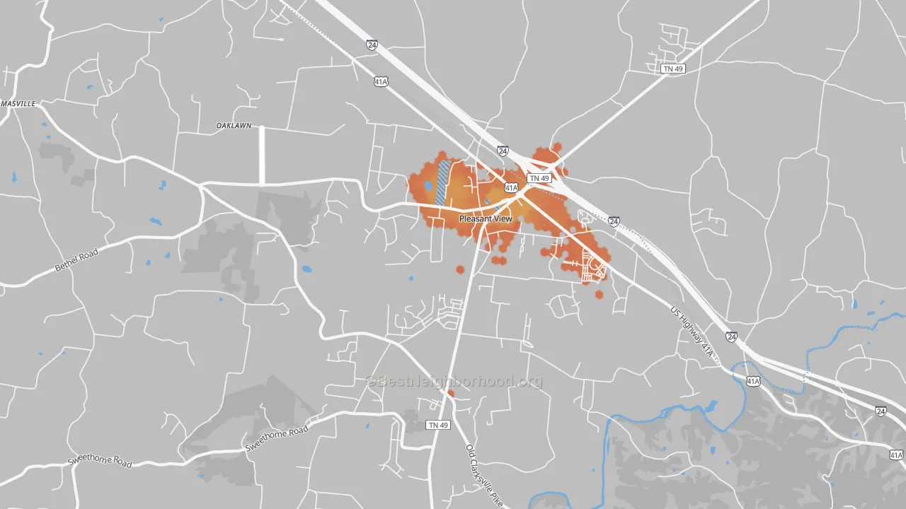 Bike Grade map of Pleasant View, TN