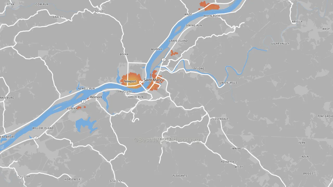 Bike Grade map of Pleasants County, WV