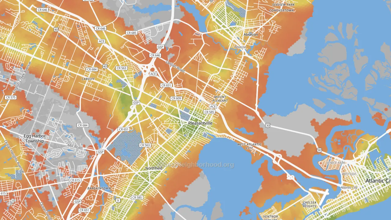 Bike Grade map of Pleasantville, NJ