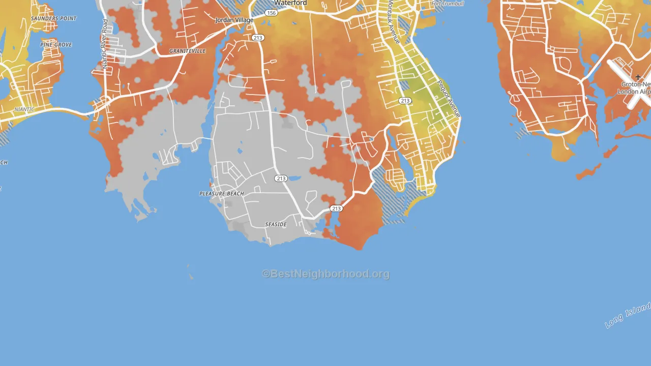 Bike Grade map of Pleasure Beach, CT