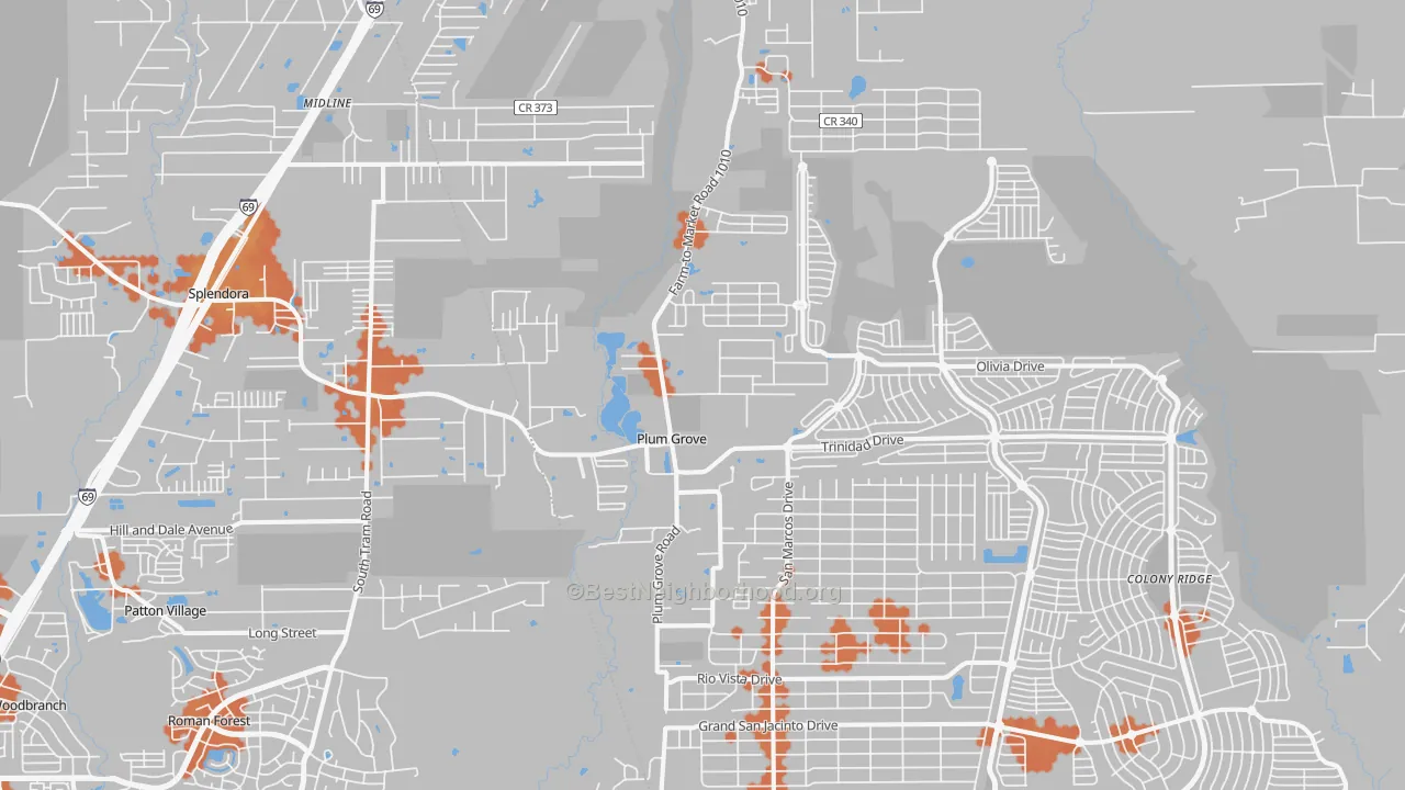 Bike Grade map of Plum Grove, TX