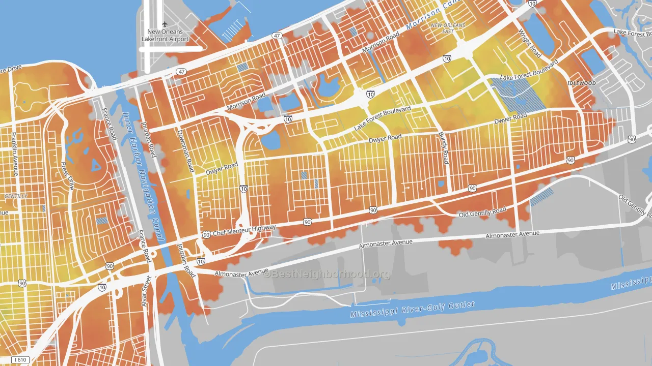 Bike Grade map of Plum Orchard, New Orleans, LA