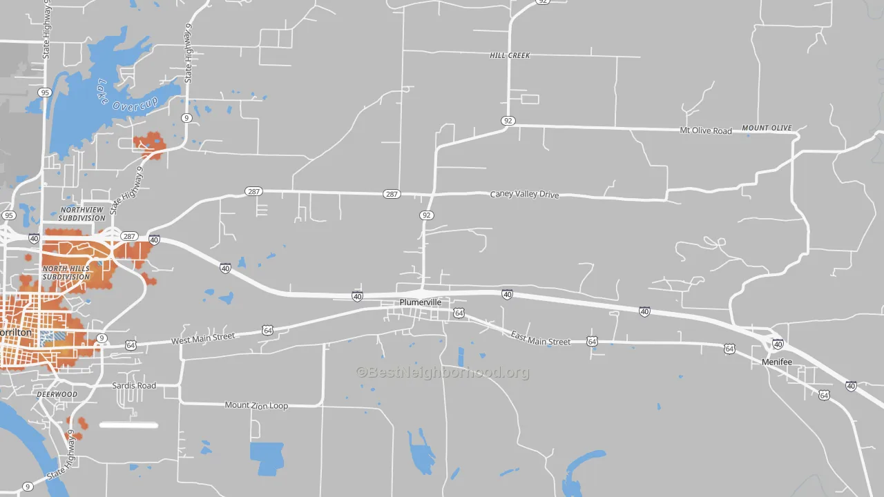 Bike Grade map of Plumerville, AR