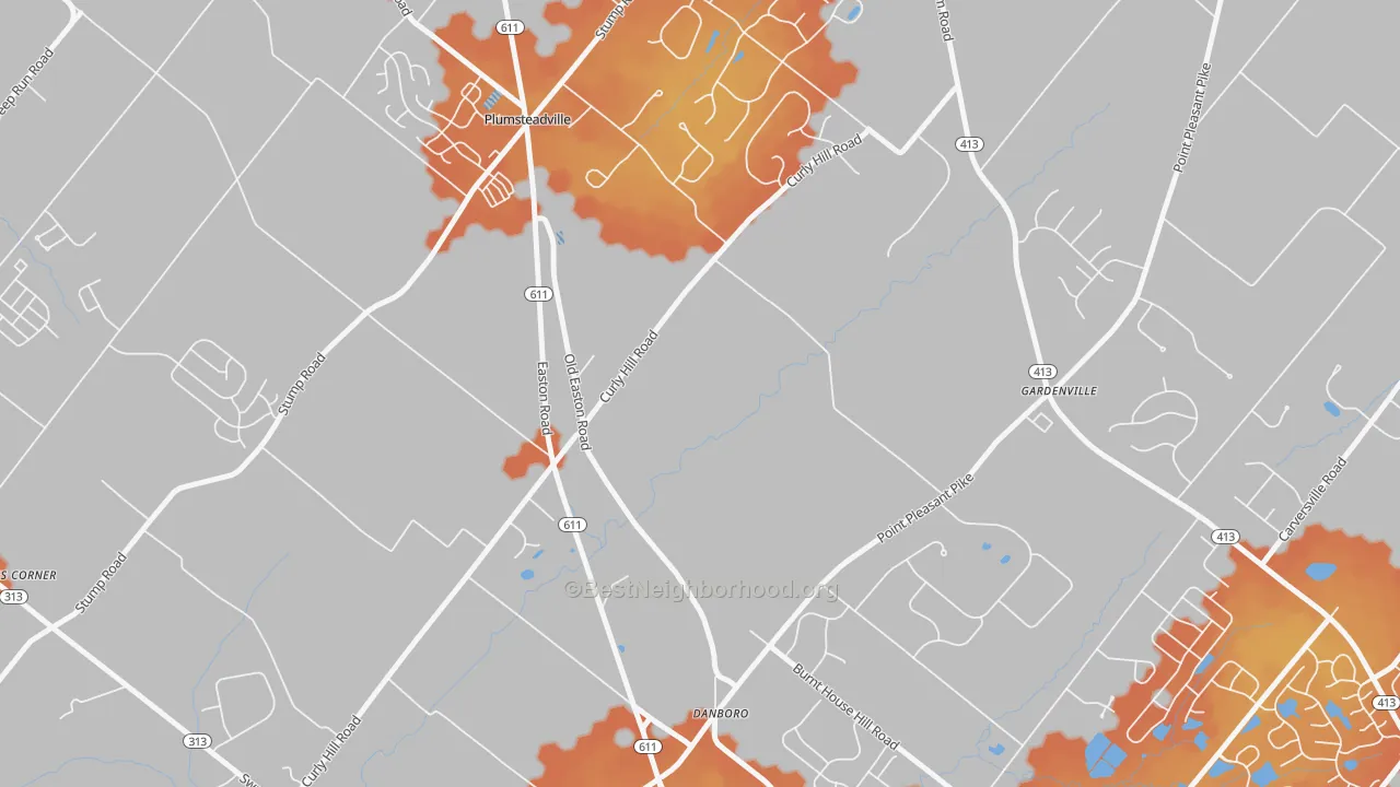 Bike Grade map of Plumsteadville, PA