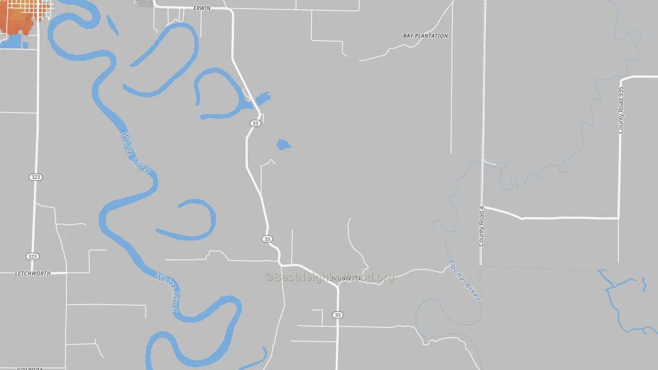 Bike Grade map of Plunketts, AR