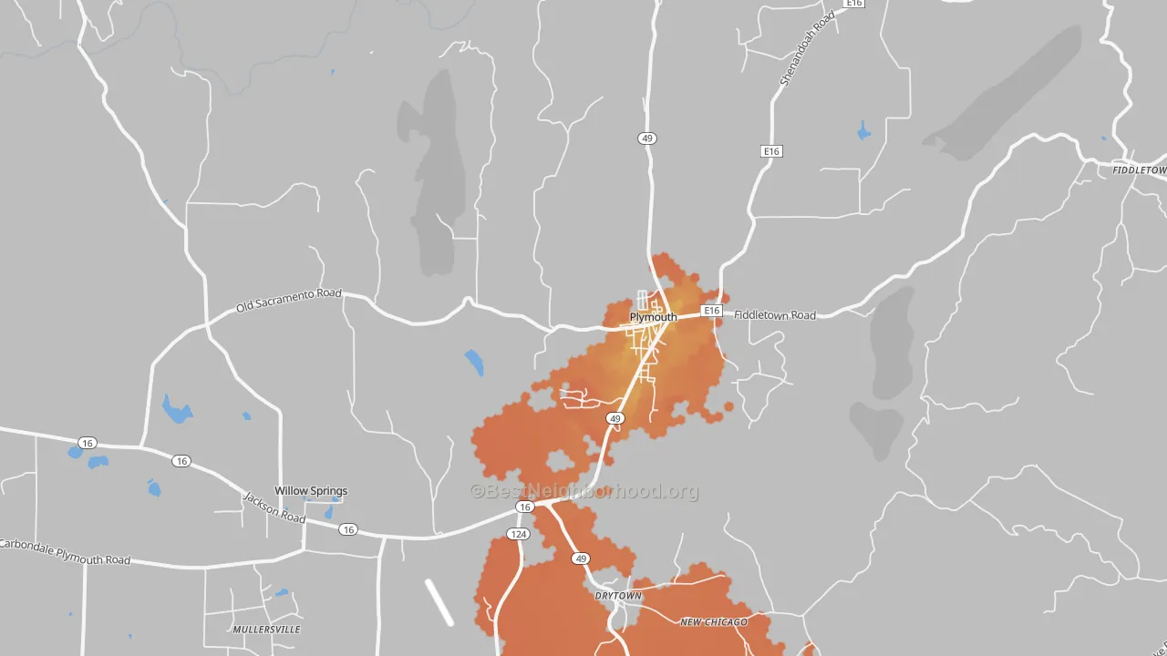 Bike Grade map of Plymouth, CA