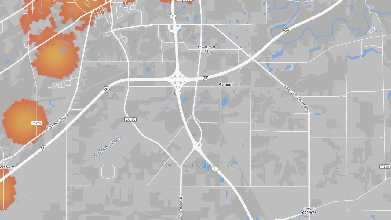 Bike Grade map of Plymouth Center, OH
