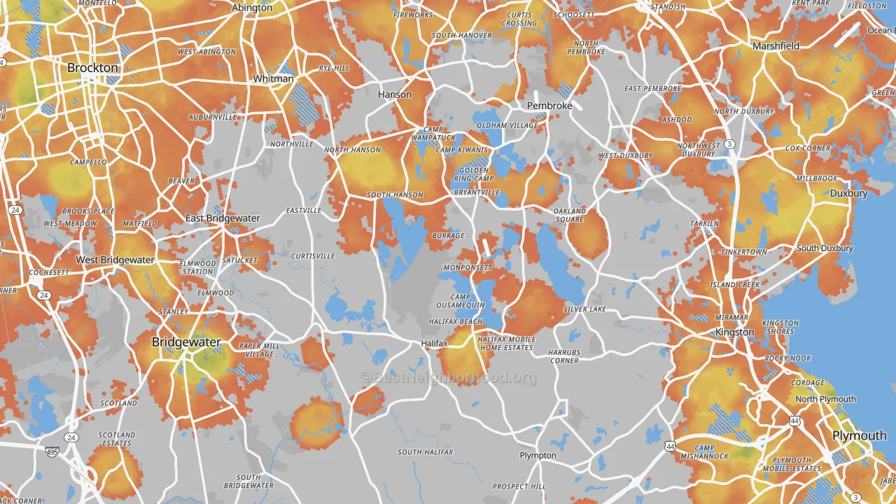 Bike Grade map of Plymouth County, MA
