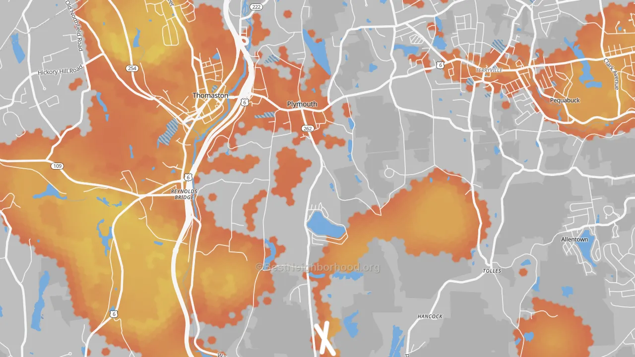 Bike Grade map of Plymouth, CT