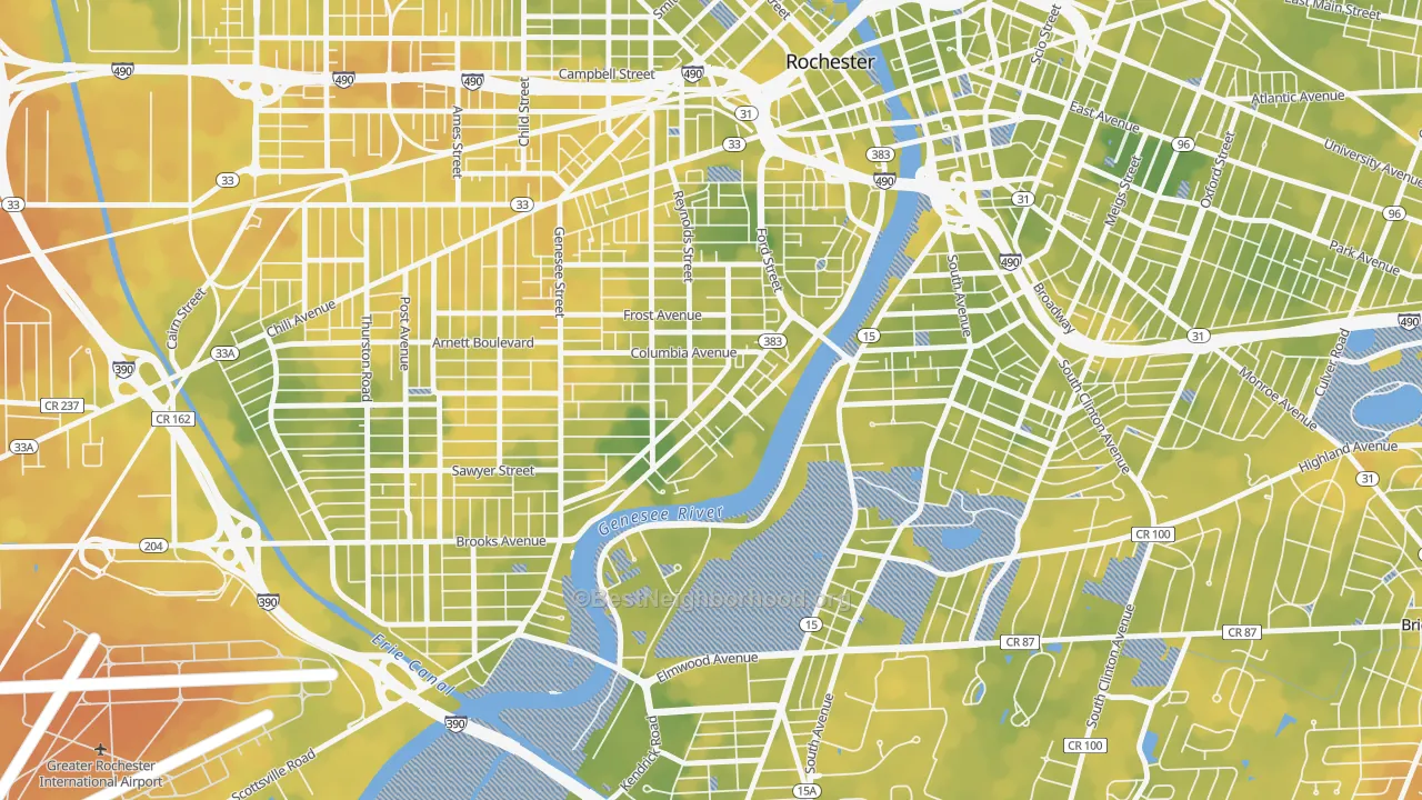Bike Grade map of Plymouth-Exchange, Rochester, NY