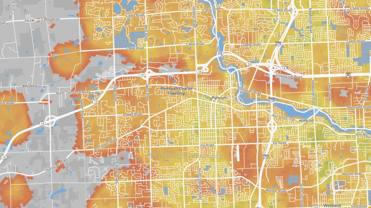 Bike Grade map of Plymouth, MI