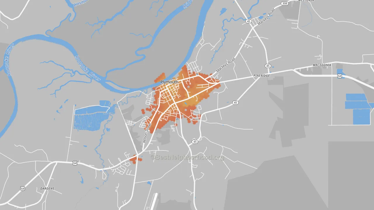 Bike Grade map of Plymouth, NC