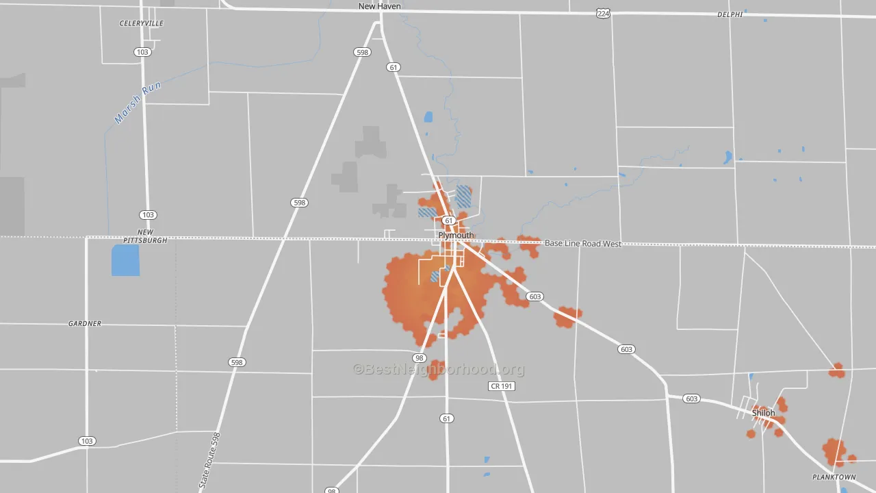 Bike Grade map of Plymouth, OH