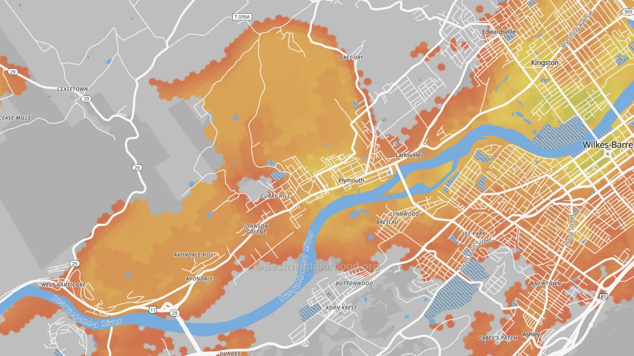 Bike Grade map of Plymouth, PA