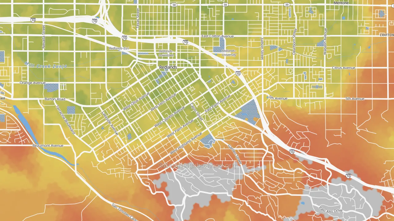 Bike Grade map of Plymouth Village, Redlands, CA