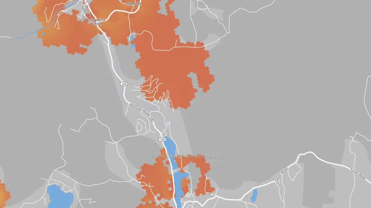 Bike Grade map of Plymouth, VT