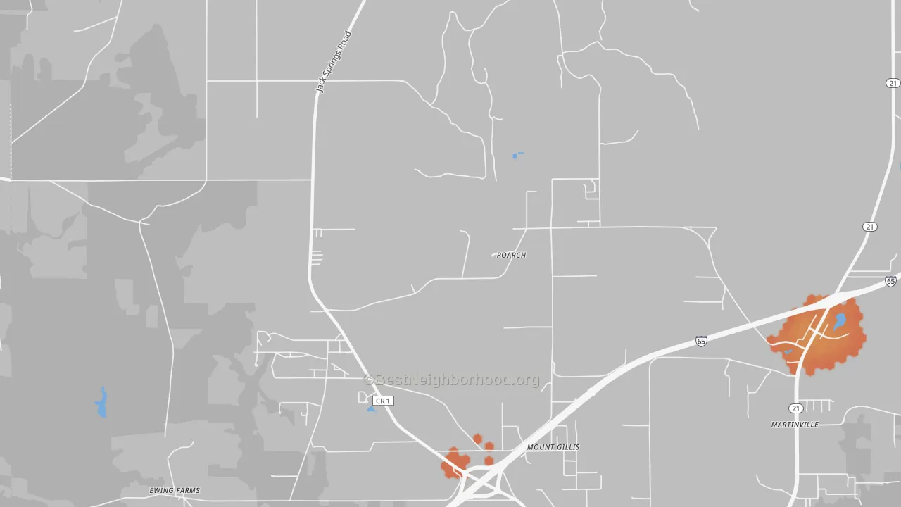 Bike Grade map of Poarch, AL
