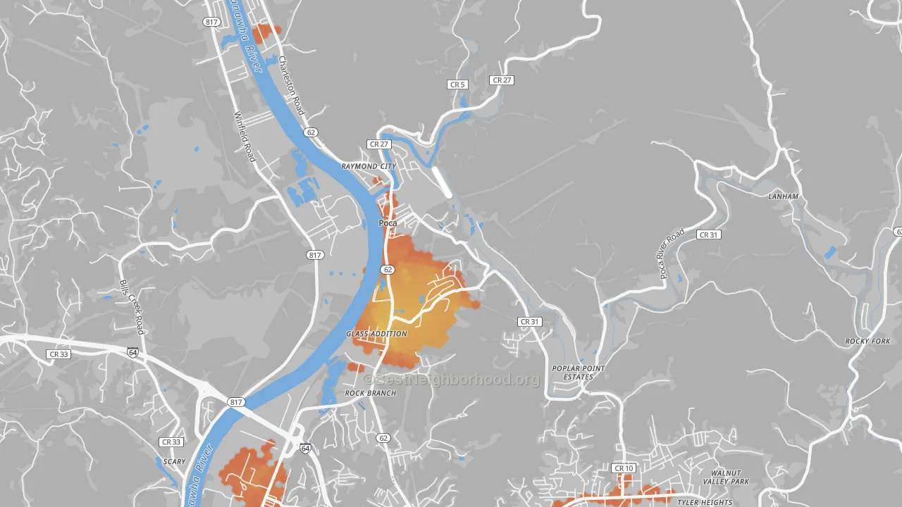 Bike Grade map of Poca, WV