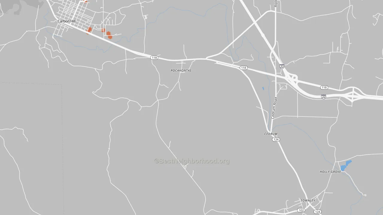 Bike Grade map of Pocahontas, AL