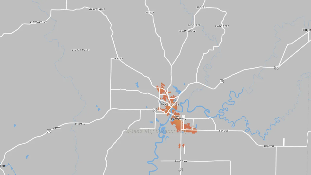Bike Grade map of Pocahontas, AR