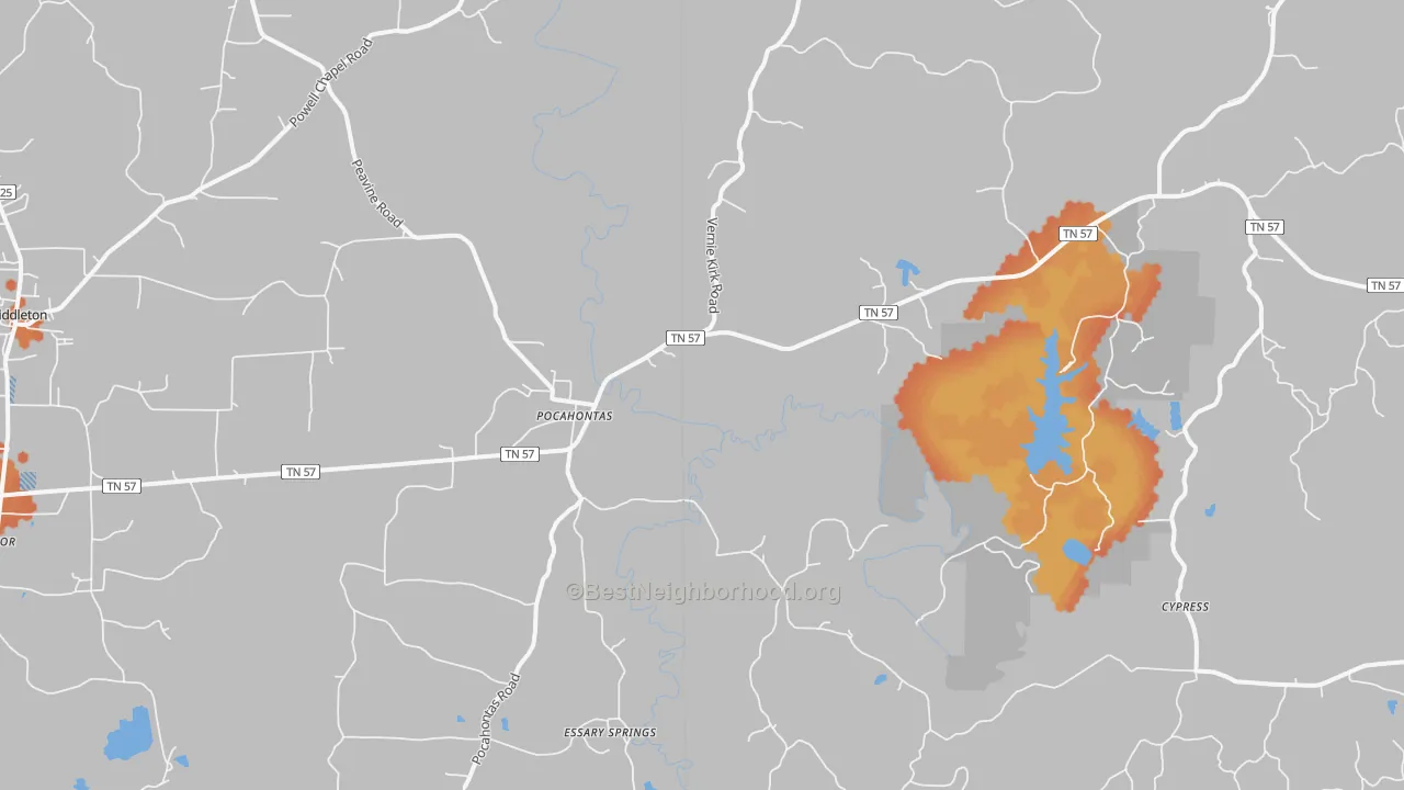 Bike Grade map of Pocahontas, TN