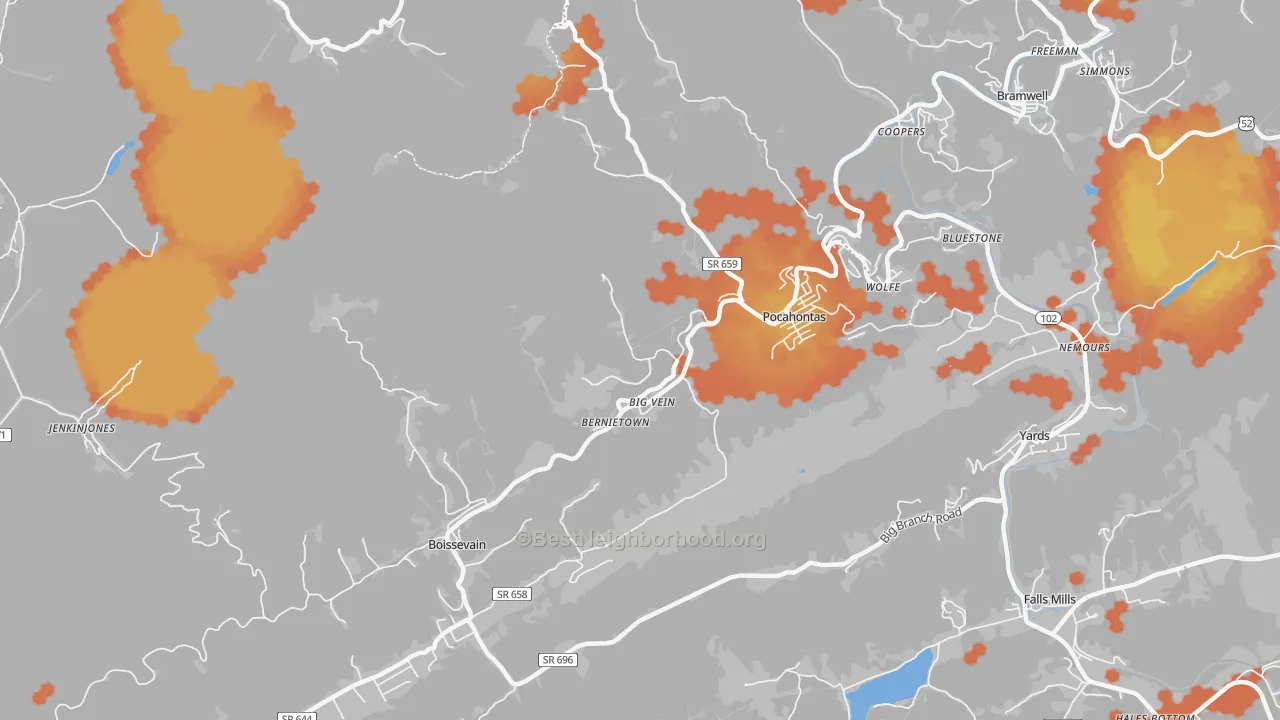 Bike Grade map of Pocahontas, VA