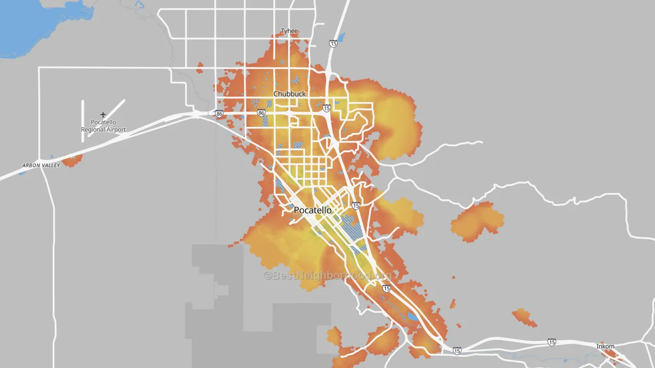 Bike Grade map of Pocatello, ID