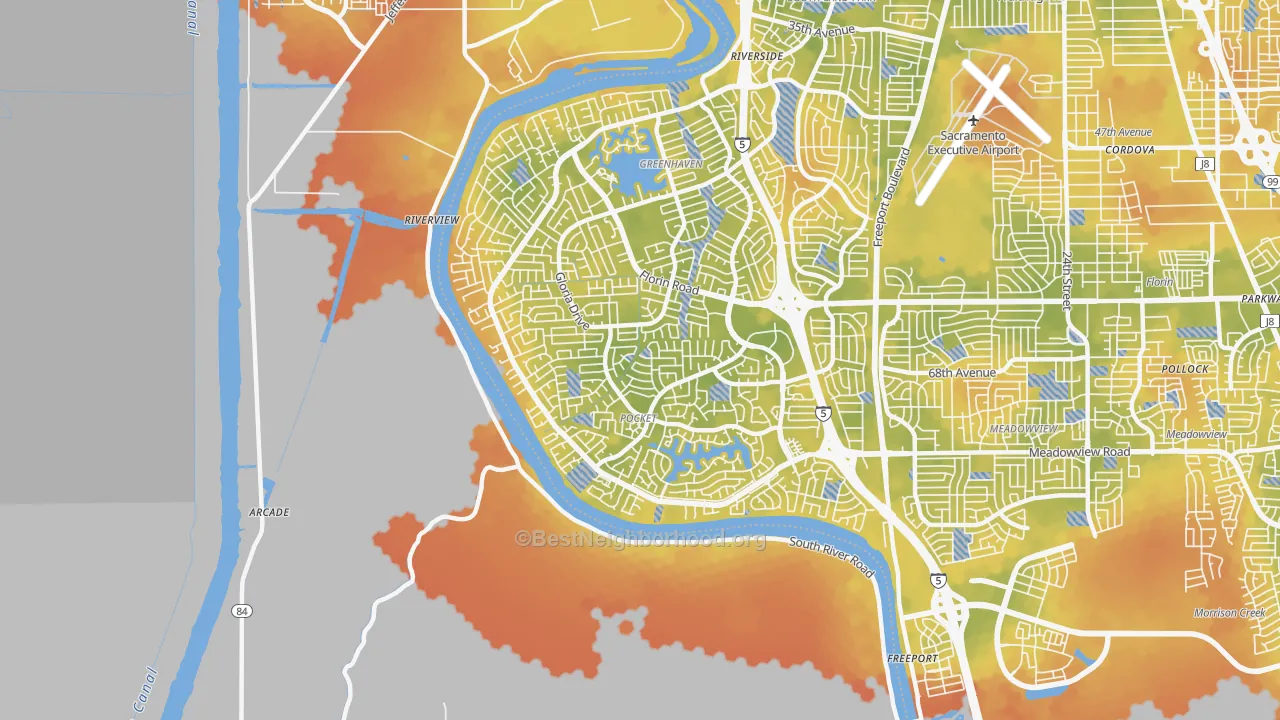 Bike Grade map of Pocket, Sacramento, CA