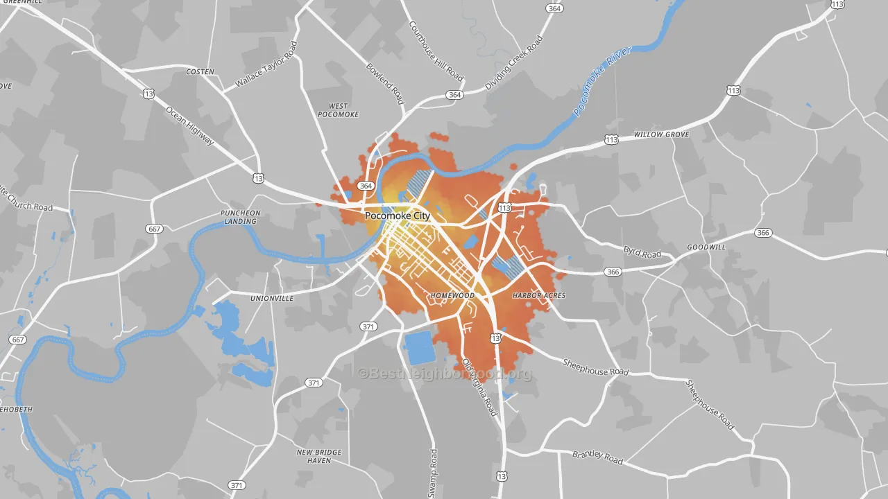 Bike Grade map of Pocomoke City, MD