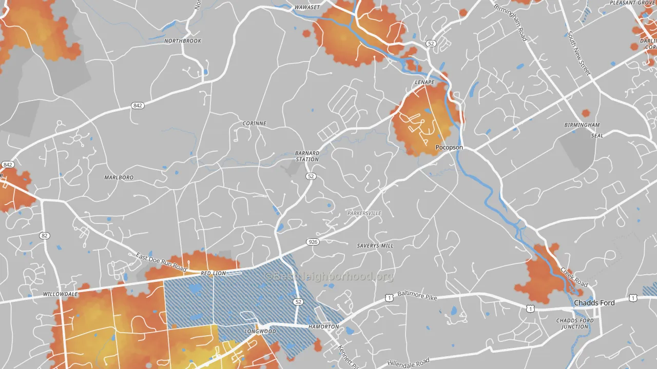 Bike Grade map of Pocopson, PA
