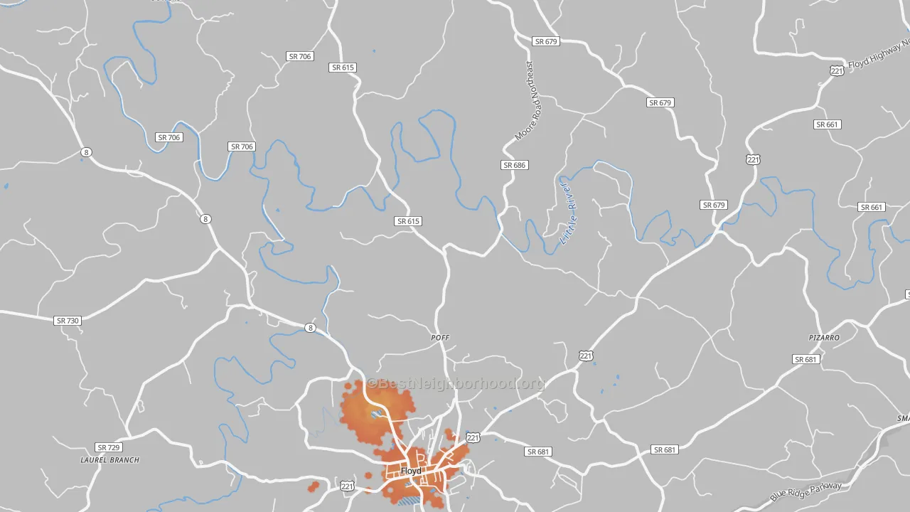 Bike Grade map of Poff, VA