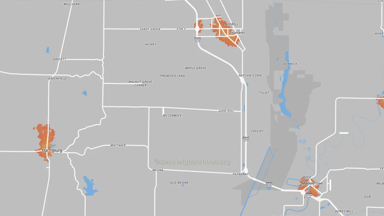 Bike Grade map of Poinsett County, AR