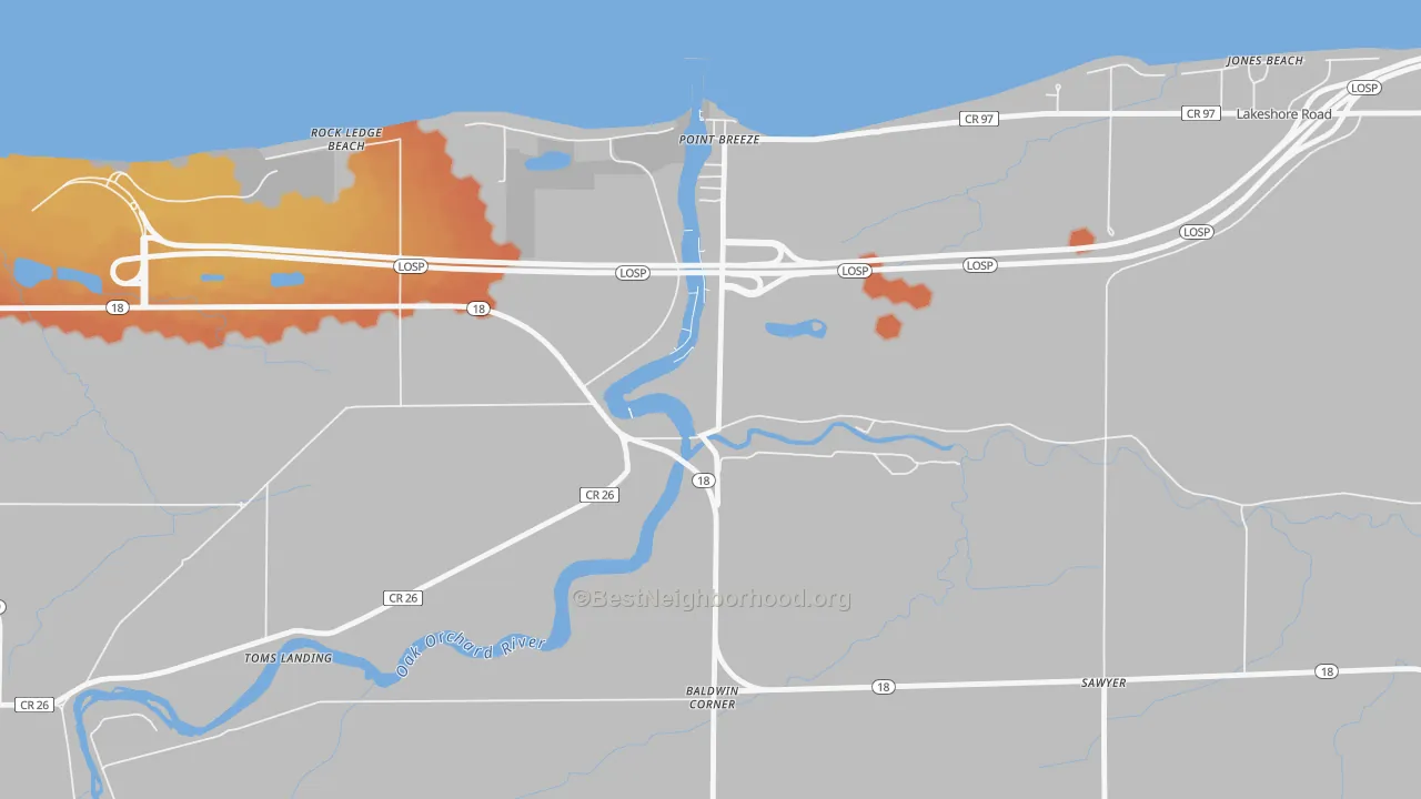 Bike Grade map of Point Breeze, NY