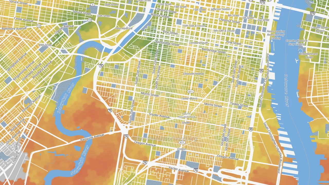 Bike Grade map of Point Breeze-Philadelphia, Philadelphia, PA