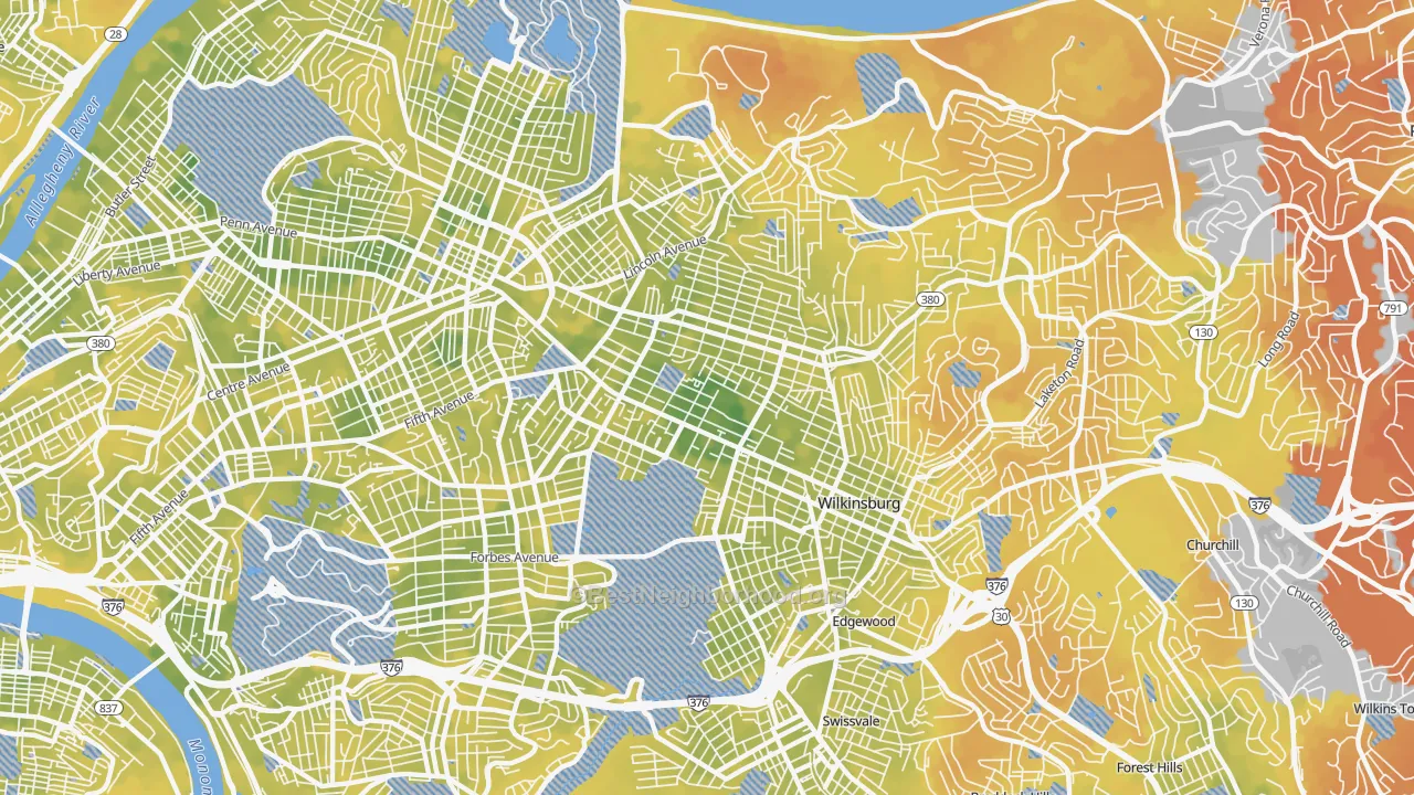 Bike Grade map of Point Breeze, Pittsburgh, PA