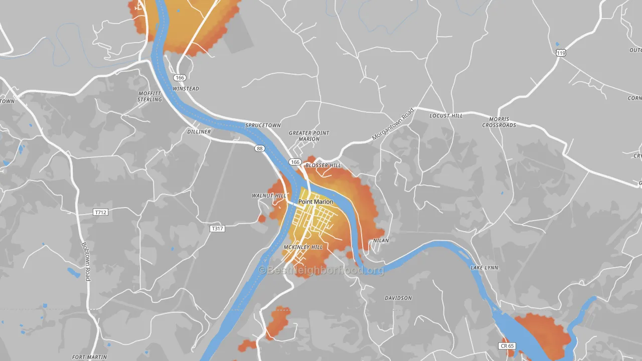 Bike Grade map of Point Marion, PA