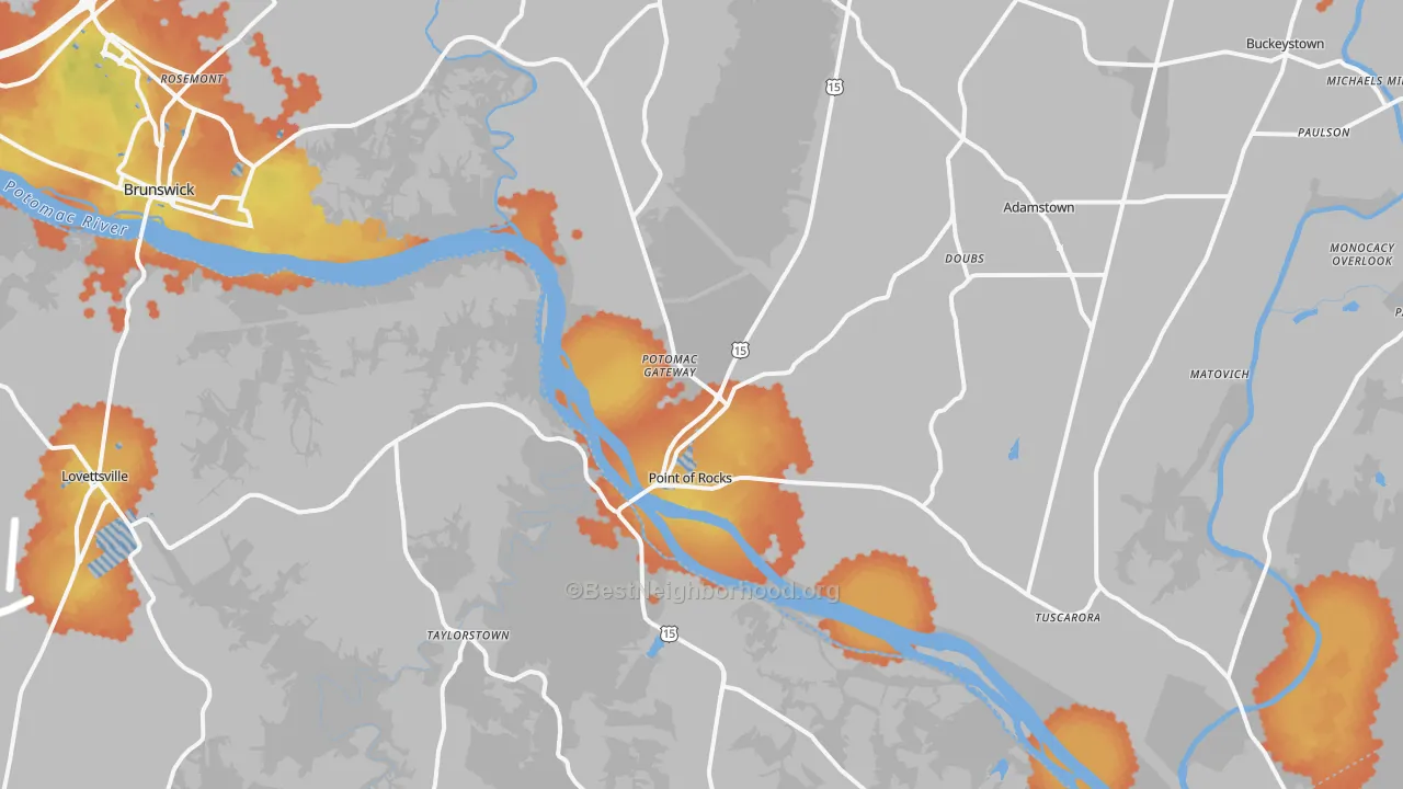 Bike Grade map of Point Of Rocks, MD