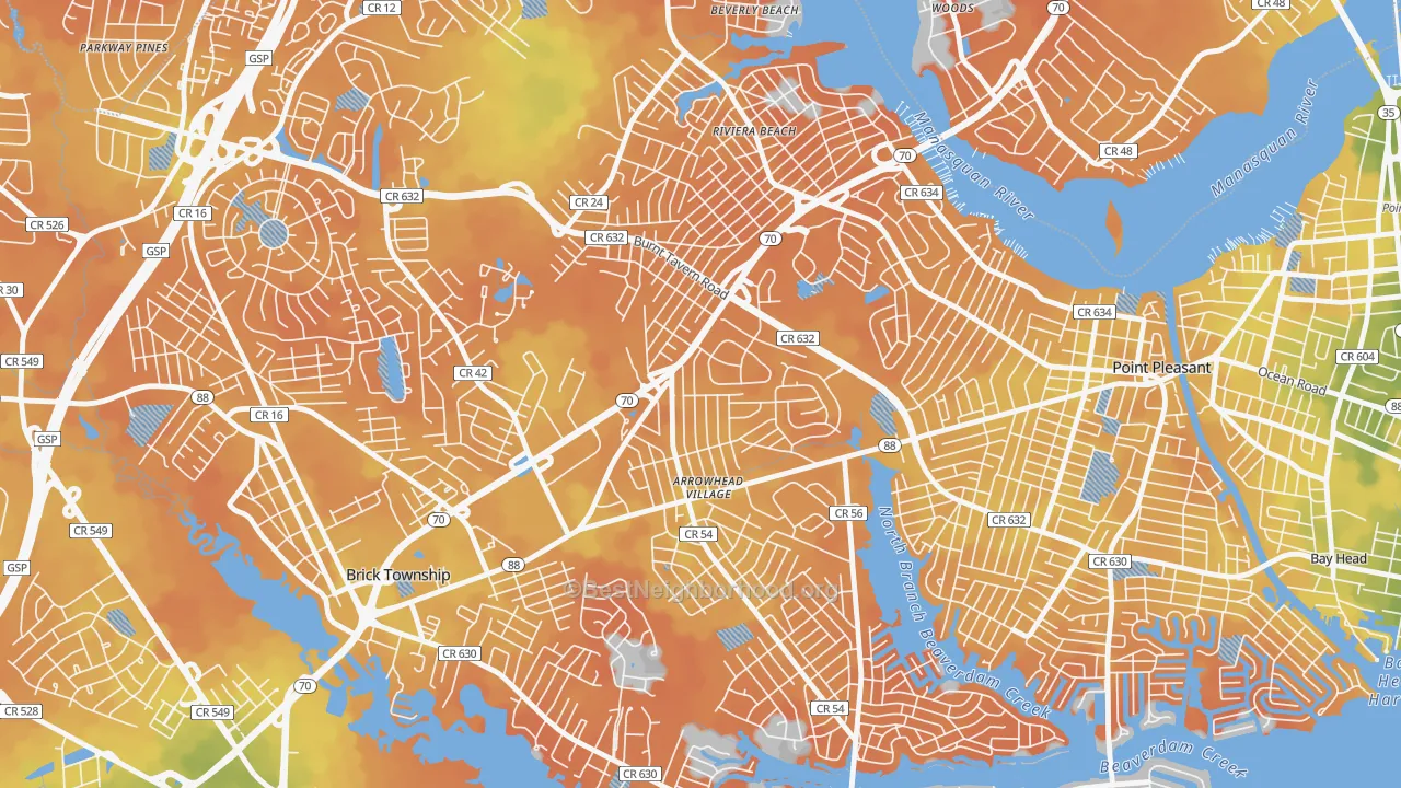 Bike Grade map of Point Pleasant Manor, Brick, NJ