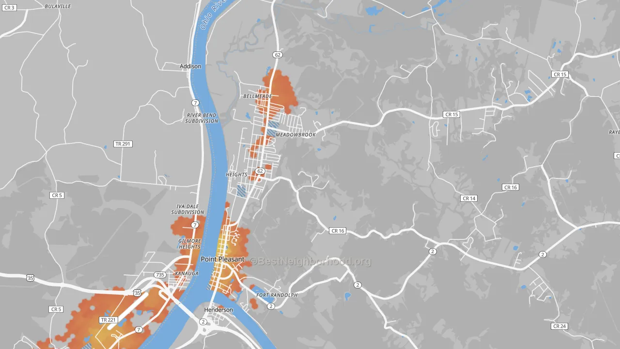 Bike Grade map of Point Pleasant, WV